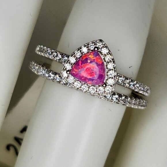 Pink Opal 2 Ring Set S925 - Picture 1 of 2